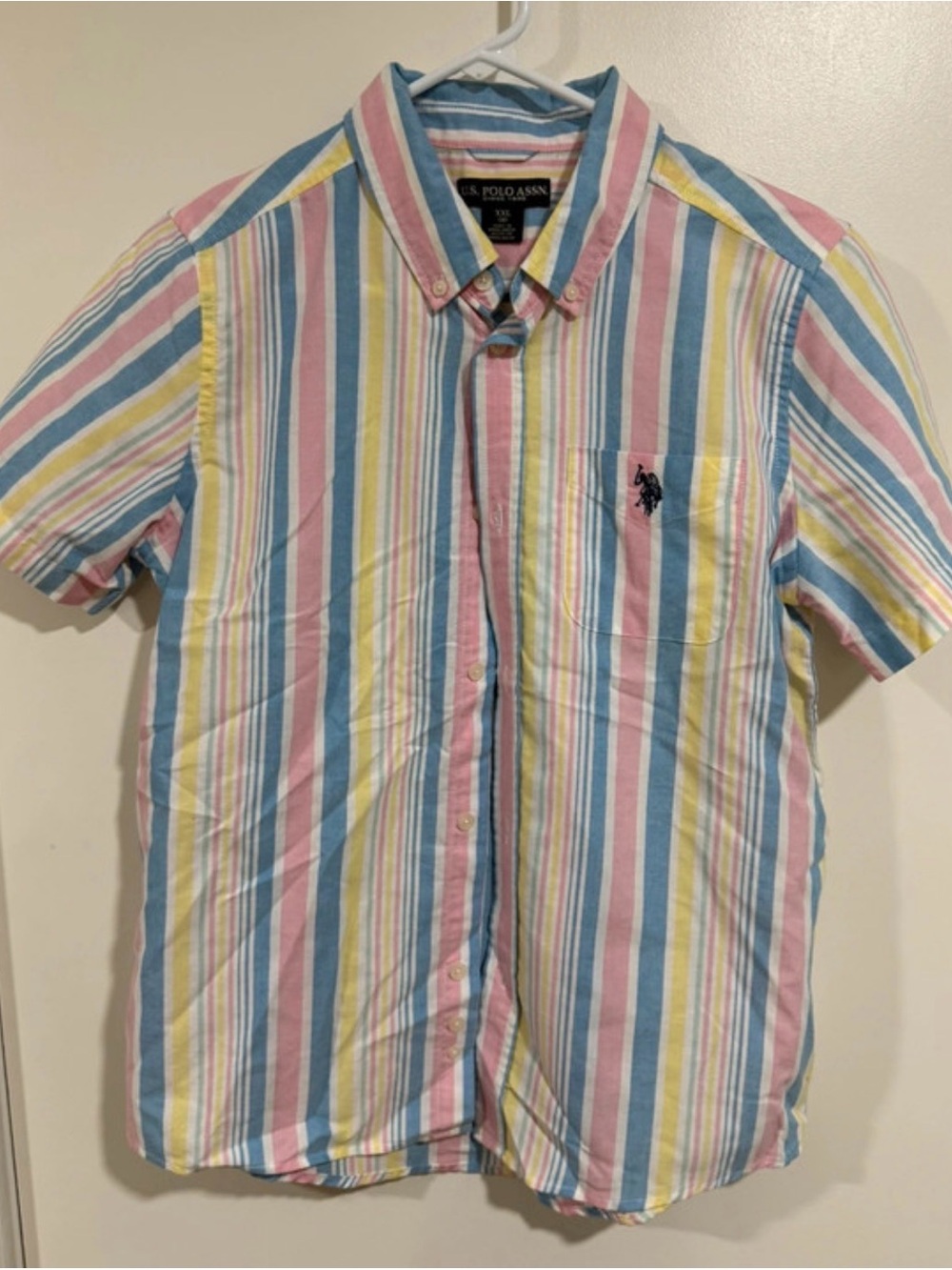 U.S. Polo Assn Boys XXL 18 Button Down Shirt Multicolor Stripe Short Sleeve